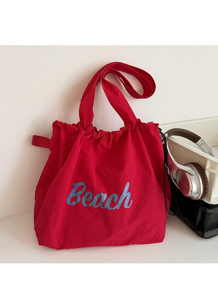 Omuz Çantası Çapraz Çanta Taşınabilir Yüksek Kaliteli Hafif Kanvas Malzeme Basit Baskı Stili, Kırmızı (Yurt Dışından)