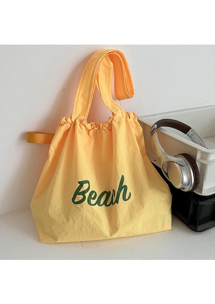 Omuz Çantası Çapraz Çanta Taşınabilir Yüksek Kaliteli Hafif Kanvas Malzeme Basit Baskı Stili, Sarı (Yurt Dışından)