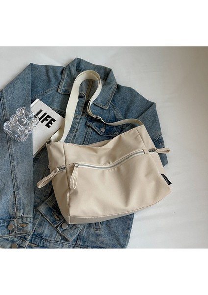 Omuz Çantası Çapraz Çanta Taşınabilir Yüksek Kaliteli Hafif Kanvas Kumaş Şık Stil, Bej (Yurt Dışından) fırsatları