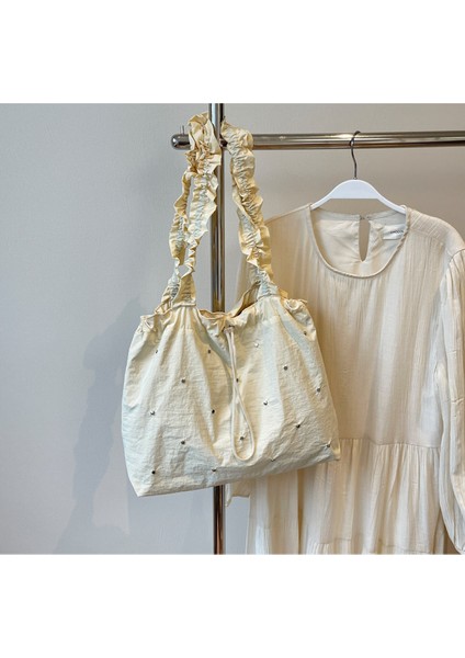 Omuz Çantası Çapraz Çanta Taşınabilir Yüksek Kaliteli Naylon Malzeme Büyük Kapasite, Bej (Yurt Dışından)