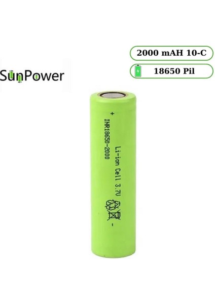Li-Ion 18650 3.7V 2000 Mah Şarjlı Pil