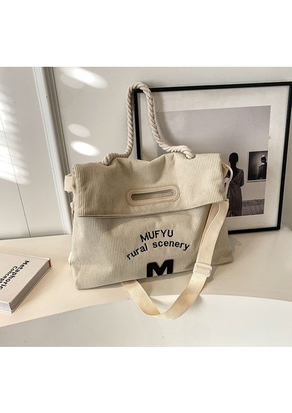 Omuz Çantası Çapraz Çanta Taşınabilir Büyük Kapasiteli Yüksek Kaliteli ve Konforlu Polar Malzeme, Bej (Yurt Dışından)