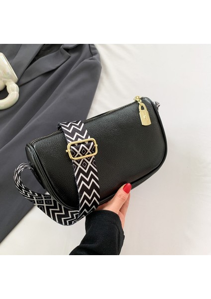 Omuz Çantası Çapraz Çanta Taşınabilir Yüksek Kaliteli Hafif Pu Basit Küçük Kare Çanta Tarzı, Siyah (Yurt Dışından)