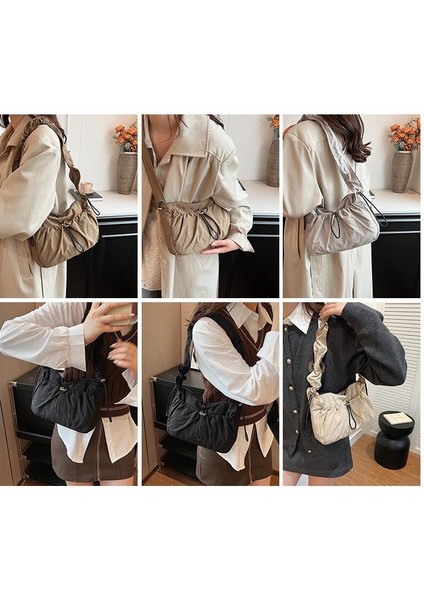 Omuz Çantası Çapraz Çanta Taşınabilir Yüksek Kaliteli Hafif Naylon Basit Pilili Stil, Gri (Yurt Dışından) fiyatları