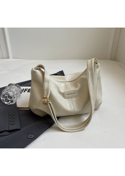 Omuz Çantası Çapraz Çanta Taşınabilir Yüksek Kaliteli ve Konforlu Pu Malzeme Basit Stil, Bej (Yurt Dışından)