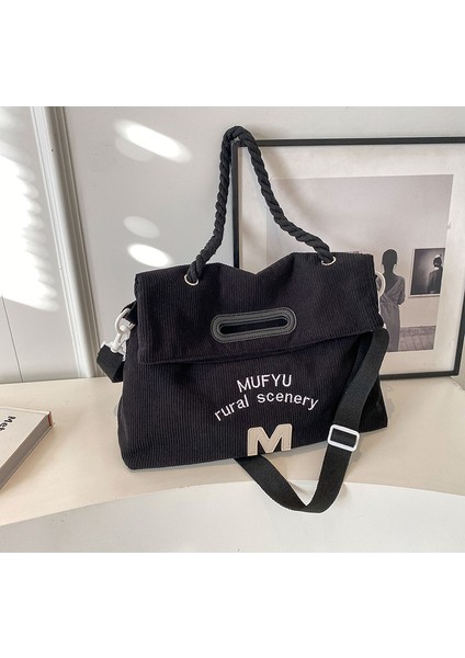 Omuz Çantası Çapraz Çanta Taşınabilir Büyük Kapasiteli Yüksek Kaliteli ve Konforlu Polar Malzeme, Siyah (Yurt Dışından)