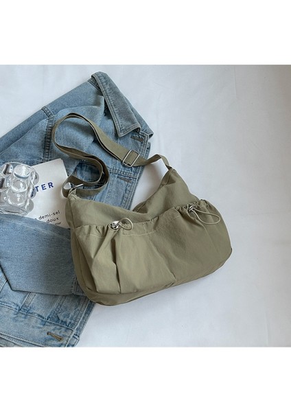 Omuz Çantası Çapraz Çanta Taşınabilir Yüksek Kaliteli Hafif Naylon Basit Pilili Stil, Yeşil (Yurt Dışından)