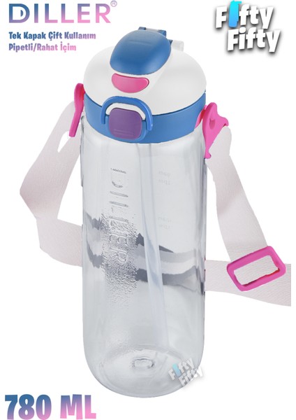 Dıller 780 ml Tek Kapak Çift Kullanım Pipetli/pipetsiz Askılı Tritan Su MATARASI-FFDILLERD68-780