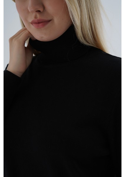 Kadın Siyah %100 Organik Pamuk Balıkçı Yaka Triko Kazak TRIST-6103 fiyatları