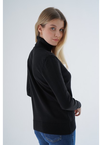 Kadın Siyah %100 Organik Pamuk Balıkçı Yaka Triko Kazak TRIST-6103 modelleri