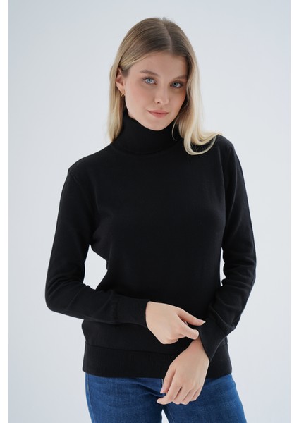 Kadın Siyah %100 Organik Pamuk Balıkçı Yaka Triko Kazak TRIST-6103 fırsatları