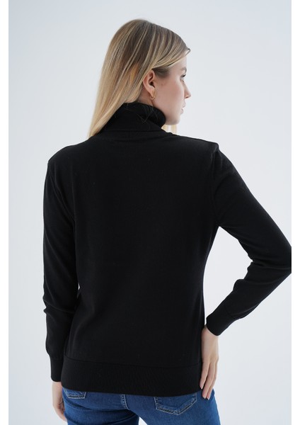 Kadın Siyah %100 Organik Pamuk Balıkçı Yaka Triko Kazak TRIST-6103 indirimleri