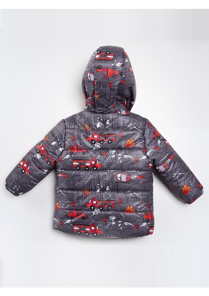 Trend Itfaiye Desenli Fermuar Içi Polar Astarlı Kapüşonlu Kışlık Içi Peluş Erkek Bebek Mont Şişme modelleri
