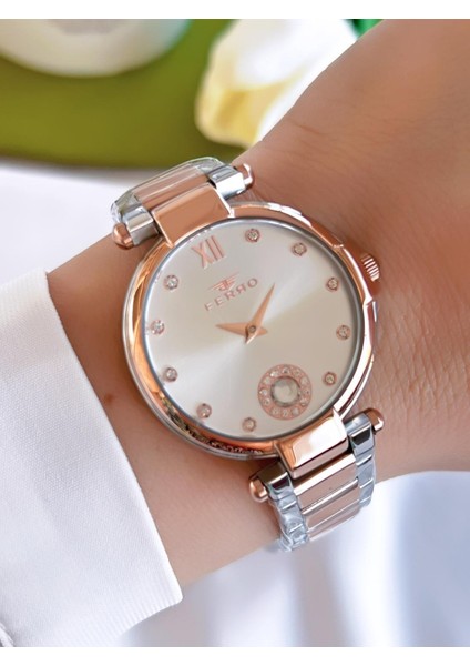 Çelik Kordon Iyon Kaplama Kasa 3 Atm Suya Dayanıklı Kadın Kol Saati+Bileklik BFL21469-E