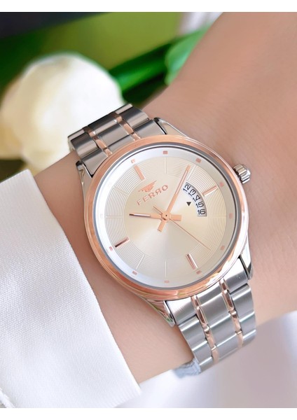 Çelik Kordon Iyon Kaplama Kasa 3 Atm Suya Dayanıklı Kadın Kol Saati+Bileklik BFL21464-EX