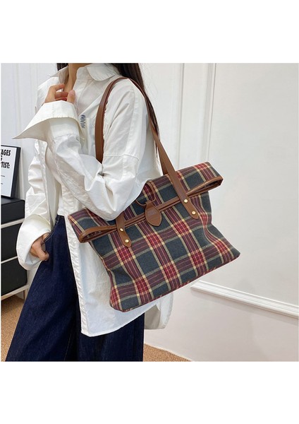 Omuz Çantası Çapraz Çanta Taşınabilir Yüksek Kaliteli Kumaş Modaya Uygun Stil Ekose Deseni , Yeşil (Yurt Dışından) modelleri