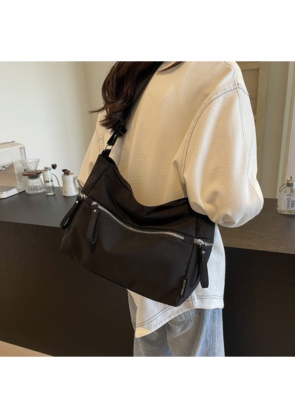 Omuz Çantası Çapraz Çanta Taşınabilir Yüksek Kaliteli Naylon Kumaş Gündelik Sokak Stili, Siyah (Yurt Dışından)