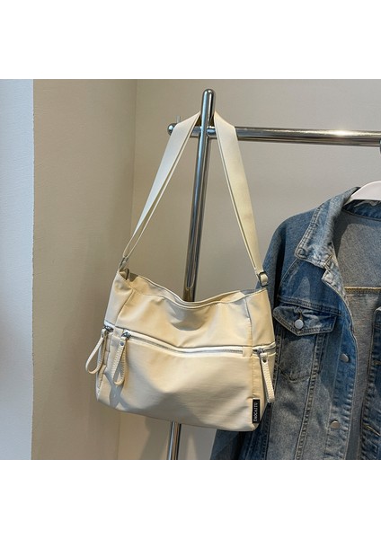 Omuz Çantası Çapraz Çanta Taşınabilir Yüksek Kaliteli Naylon Kumaş Gündelik Sokak Stili, Bej (Yurt Dışından)