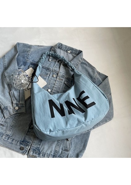 Omuz Çantası Çapraz Çanta Taşınabilir Yüksek Kaliteli Hafif Naylon Kumaş Sade Sokak Stili Büyük, Mavi (Yurt Dışından)