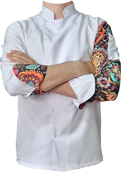 Aşçı Ceketi Desenli Unisex Çıtçıtlı Uzun Kollu Chef Aşçı Mutfak Ceket Mandala Desenli modelleri