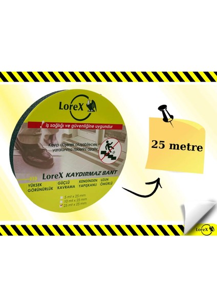 Merdiven Zemin Kaydırmaz Bant Yapışkanlı Kaymaz Bant Siyah. 25 Metre