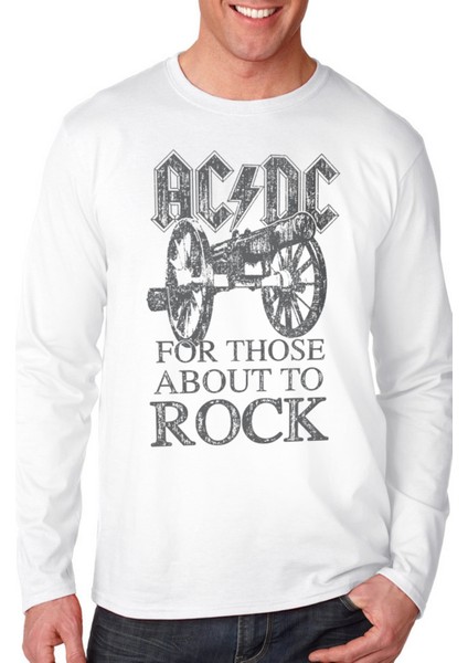 Top Rock Acdc Beyaz Uzun Kollu Erkek Penye Tişört