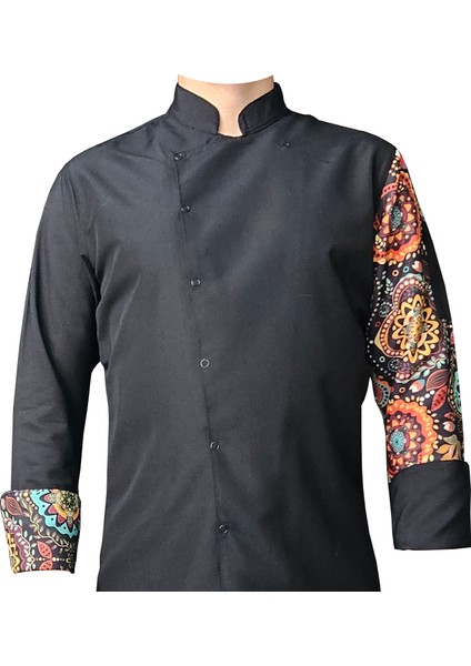 Aşçı Ceketi Desenli Unisex Çıtçıtlı Uzun Kollu Chef Aşçı Mutfak Ceket Mandala Desenli