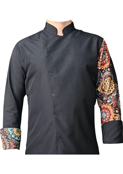 Aşçı Ceketi Desenli Unisex Çıtçıtlı Uzun Kollu Chef Aşçı Mutfak Ceket Mandala Desenli