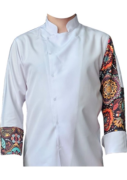 Aşçı Ceketi Desenli Unisex Çıtçıtlı Uzun Kollu Chef Aşçı Mutfak Ceket Mandala Desenli