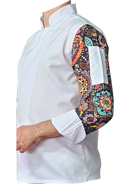 Aşçı Ceketi Desenli Unisex Çıtçıtlı Uzun Kollu Chef Aşçı Mutfak Ceket Mandala Desenli