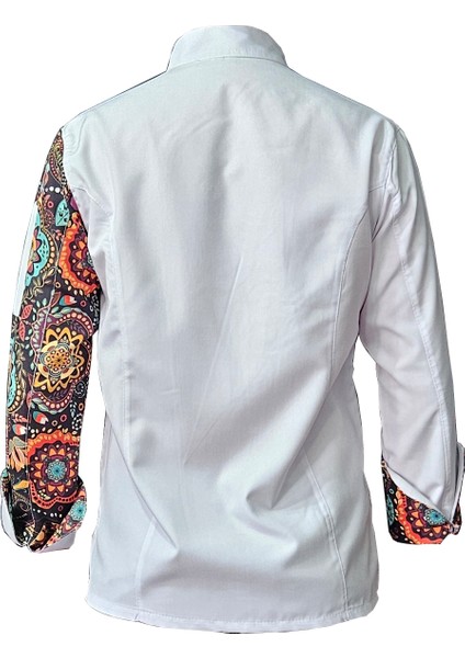 Aşçı Ceketi Desenli Unisex Çıtçıtlı Uzun Kollu Chef Aşçı Mutfak Ceket Mandala Desenli