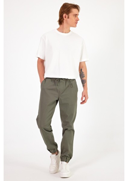 Erkek Simon Haki Slim Fit Gabardin Jogger Pantolon