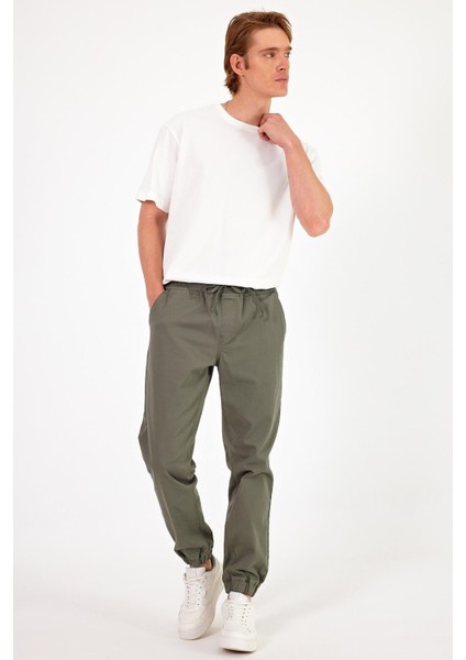 Erkek Simon Haki Slim Fit Gabardin Jogger Pantolon