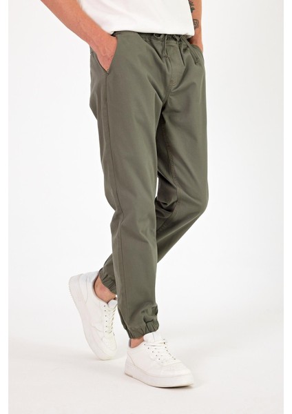 Erkek Simon Haki Slim Fit Gabardin Jogger Pantolon