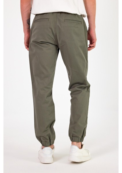 Erkek Simon Haki Slim Fit Gabardin Jogger Pantolon