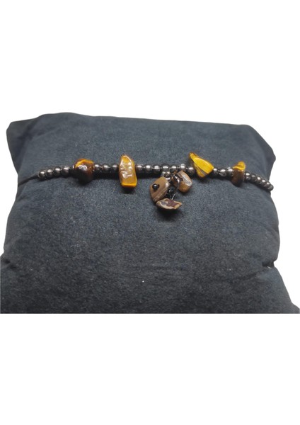 Kaplan Gözü Taşı Halhal Doğal Taş Bileklik Hal Hal Ayarlanabilir Ipli Kahverengi Kristalize Kırık Taş Şifalı Halhal Bileklik