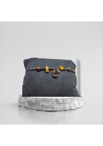 Kaplan Gözü Taşı Halhal Doğal Taş Bileklik Hal Hal Ayarlanabilir Ipli Kahverengi Kristalize Kırık Taş Şifalı Halhal Bileklik indirimleri