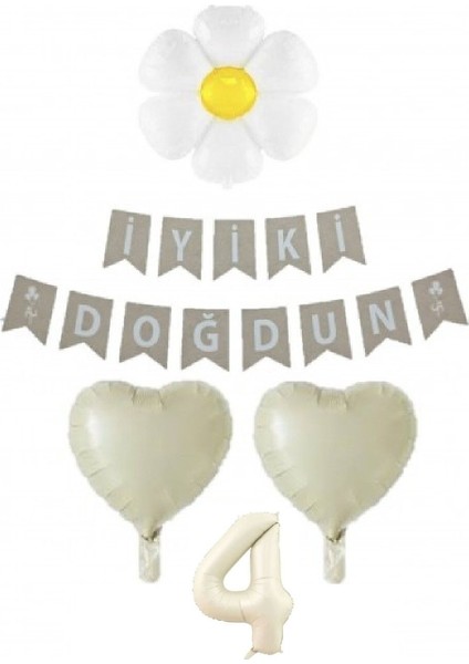 Papatya Folyolu Krem Renk Folyo Yaş Balon Set