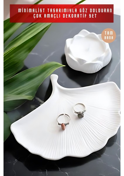 Beyaz Sunumluk Takı Tabağı Dekoratif Tepsi Obje Seti 2 Parça Model 1014 fiyatları