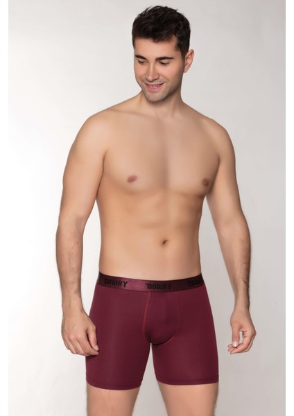 Erkek Modal Boxer Logo Lastikli Uzun Bordo