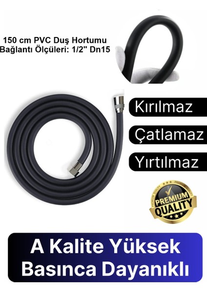 150 cm Uzun Ömürlü Esnek Pvc Siyah Duş Hortumu (Kırılmaz-Çatlamaz-Patlamaz) - Shower Hose