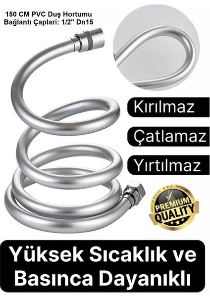 150CM Uzun Ömürlü Esnek Pvc Gri Duş Hortumu (Kırılmaz-Çatlamaz-Patlamaz) - Shower Hose