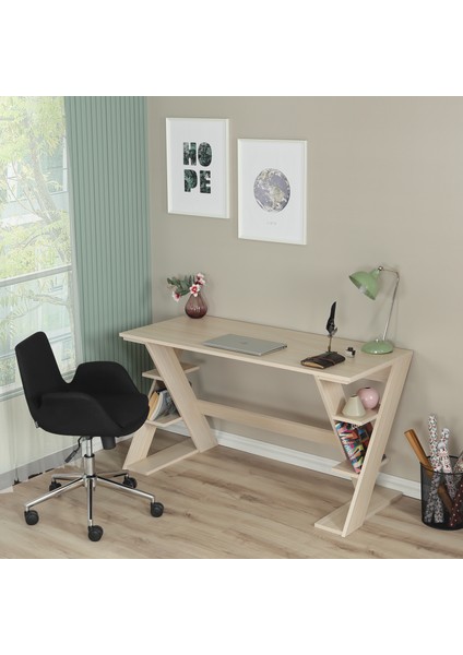 Pasific Home Lungo Raflı Çalışma Masası, Çok Amaçlı Ofis Masası, 60X140 Cm,açık Meşe