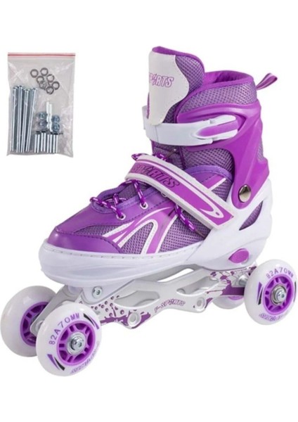 Mor Işıklı Paten Alıştırmalı Silikon Teker Metal Gövdeli ve Ayarlanabilir Numaralı (29/33) 4 Tek / fiyatları