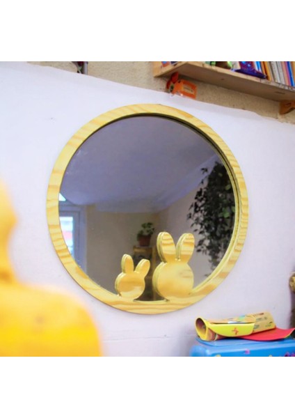 Ahşap Kırılmaz Çatlamaz Çerçeve Dekoratif Çocuk Odası Ayna 50CM