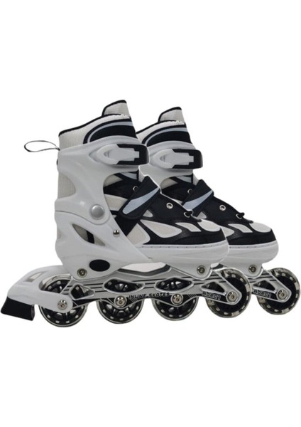 4 Işıklı Silikon Teker Numara Ayarlanabilir Alüminyum Gövde Çocuk Alıştırma Pateni 2 Fonksiyon Siya