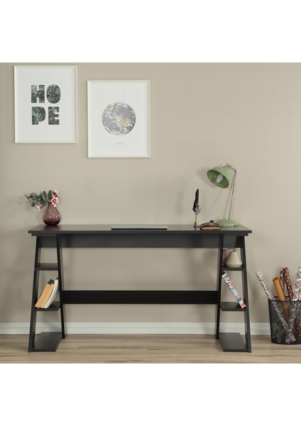 Pasific Home Lungo Raflı Çalışma Masası, Çok Amaçlı Ofis Masası, 60X140 Cm,siyah