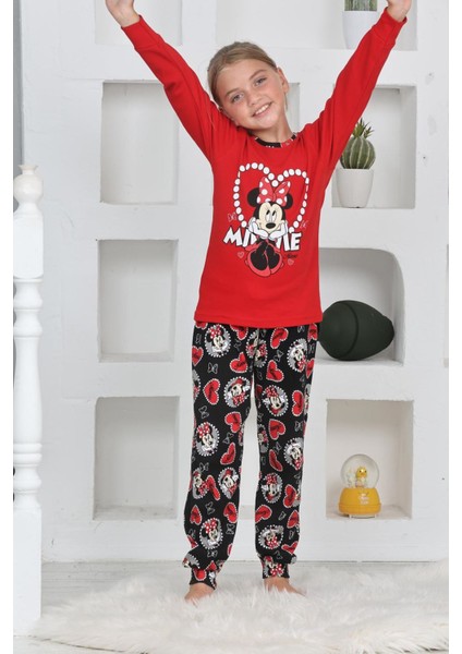 Mnn Ms Kalpli Kız Çocuk Pijama takımı - Kırmızı