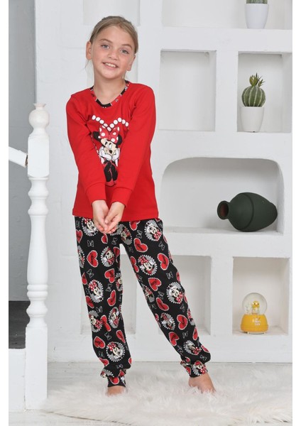 Mnn Ms Kalpli Kız Çocuk Pijama takımı - Kırmızı