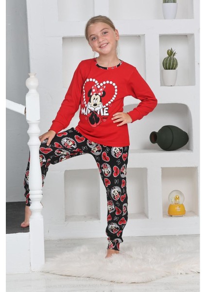 Mnn Ms Kalpli Kız Çocuk Pijama takımı - Kırmızı